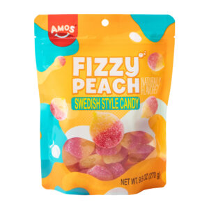 Amos Fizzy Peach Swedish Style Gummy Candy 9.5oz 6ct